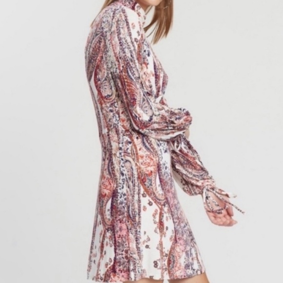 Free People All Dolled Up Knit Mini Dress Ivory Paisley Small NWT Boho Fall - Picture 2 of 16